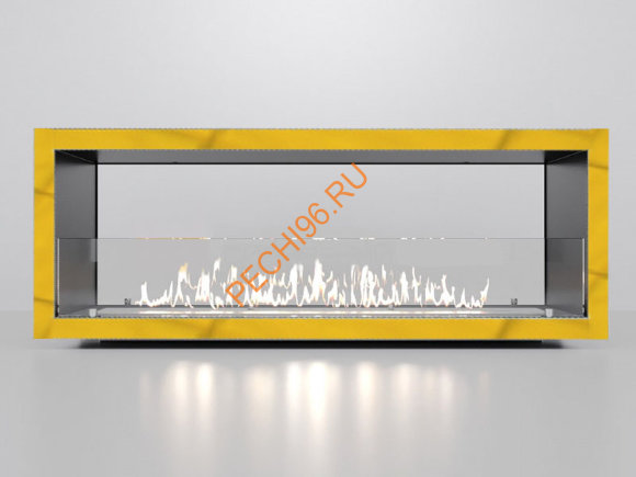 Биокамин сквозной 1000х400-500х250-300, стекло рамки латунь Биокамин сквозной 1000х400-500х250-300, стекло рамки латунь