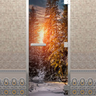 Дверь стеклянная DoorWood Хамам с фотопечатью «Закат в лесу», 1900х700 мм