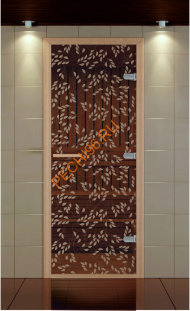 Дверь стеклянная ALDO NEW «Листья березы» коробка бук с порогом