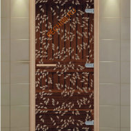 Дверь стеклянная ALDO NEW «Листья березы» коробка бук с порогом