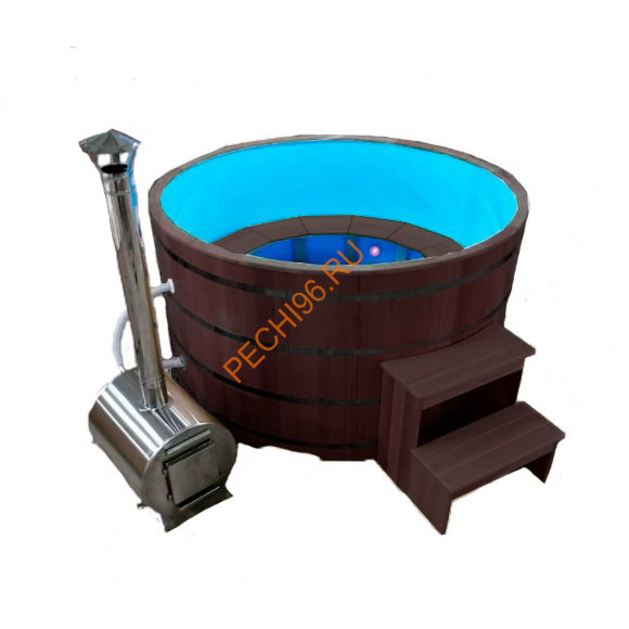 Уличная купель Фурако ExpertSaun с внешней печью, вставкой и колеровкой, круглая из кедра, h 1200мм