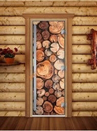 Дверь стеклянная DoorWood «Престиж», 800х2000мм, с фотопечатью «Спилы дерева»