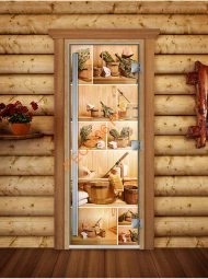 Дверь стеклянная DoorWood «Престиж», 700х1900мм, с фотопечатью «Банные аксессуары» Дверь стеклянная DoorWood «Престиж», 700х1900мм, с фотопечатью «Банные аксессуары»