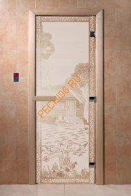 Дверь стеклянная DoorWood «Банька в лесу сатин», 2100х800 мм