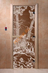 Дверь стеклянная DoorWood «Мишки в лесу бронза», 1800х800 мм