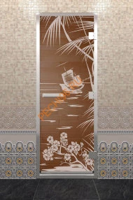 Дверь стеклянная DoorWood Хамам «Голубая лагуна» бронза, 2000х800 мм