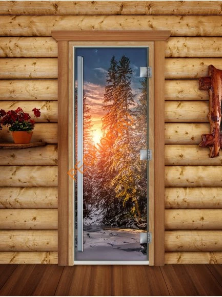 Дверь стеклянная DoorWood «Престиж», 700х1900мм, с фотопечатью «Закат в лесу»