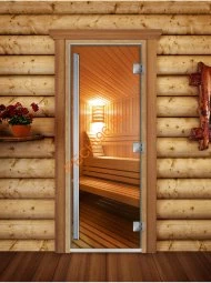 Дверь стеклянная DoorWood «Престиж», 800х2000мм, с фотопечатью «Сауна Люкс»