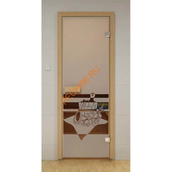 Дверь стеклянная SAUNA MARKET «Банный вечер» коробка осина