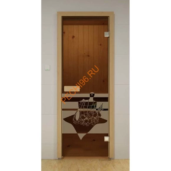 Дверь стеклянная SAUNA MARKET «Банный день» коробка осина