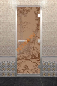 Дверь стеклянная DoorWood Хамам «Мишки» бронза матовая, 2000х800 мм