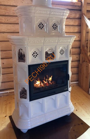 Печь-камин КимрПечь Истра пристенный двухъярусный Белый