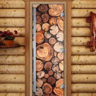 Дверь стеклянная DoorWood «Престиж», 700х1900мм, с фотопечатью «Спилы дерева»
