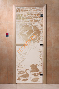 Дверь стеклянная DoorWood «Лебединое озеро сатин», 2000х800 мм
