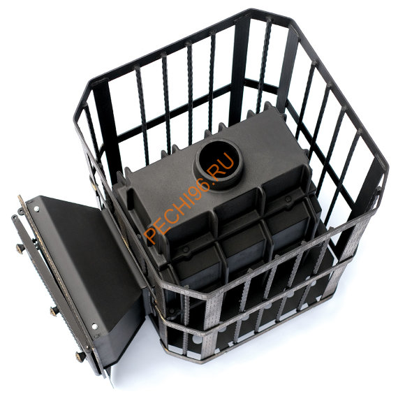 Печь-камин банная чугунная Сибирь 32, Кованная сетка, Панорама