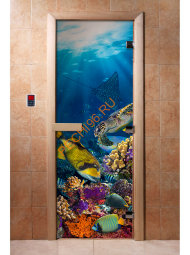 Дверь стеклянная DoorWood с фотопечатью «Голубая лагуна»