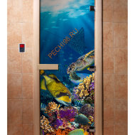 Дверь стеклянная DoorWood с фотопечатью «Голубая лагуна»