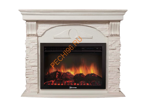 Электрокамин Electrolux Sphere Plus EFP/P-3320RLS с порталом Firelight Torre 30U угловой, камень белый, белёный дуб