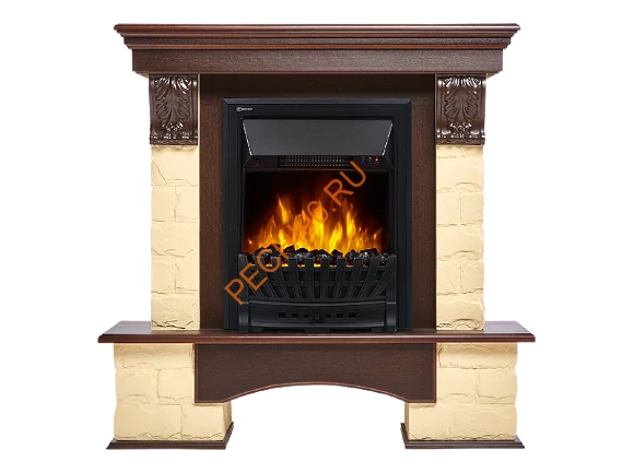 Электрокамин Electrolux Classic EFP/P-1020LS с порталом Firelight Forte Classic U угловой, камень бежевый, темный дуб
