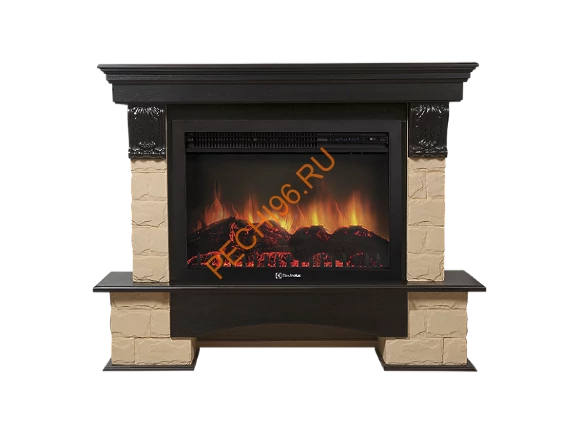 Электрокамин Electrolux Sphere Plus EFP/P-3320RLS с порталом Firelight Forte 30U угловой, камень бежевый, темный дуб
