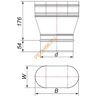 Переходник Вулкан VOR с D130 на овал 100x200