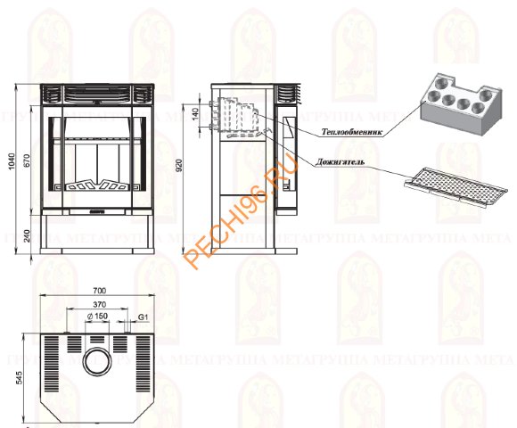 Печь-камин Мета Ангара 12 Аква Печь-камин Мета Ангара 12 Аква