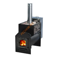 Печь банная Радуга 26Б из трубы 6 мм, со стеклом, под навесной бак сзади