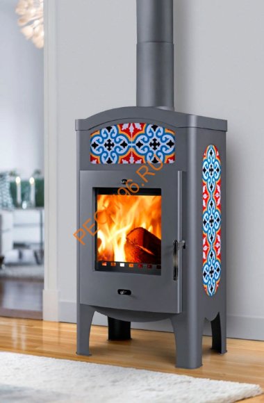 Стальная печь-камин Thorma TORINO серая с орнаментом Стальная печь-камин Thorma TORINO серая с орнаментом