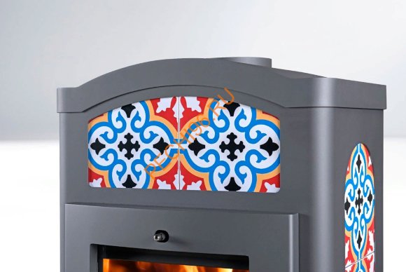 Стальная печь-камин Thorma TORINO серая с орнаментом Стальная печь-камин Thorma TORINO серая с орнаментом