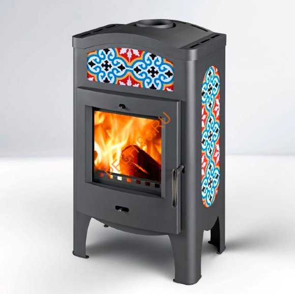 Стальная печь-камин Thorma TORINO серая с орнаментом Стальная печь-камин Thorma TORINO серая с орнаментом