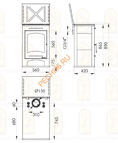Печь-камин Мета Варта Аква с плитой