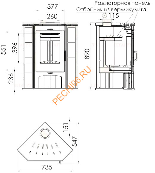 Печь-камин Мета Одер 7 угловой Печь-камин Мета Одер 7 угловой