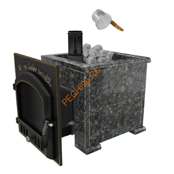 Печь банная Сибирь-премиум 25 (700х700), ТК 300 мм, в облицовке Оптима пироксенит