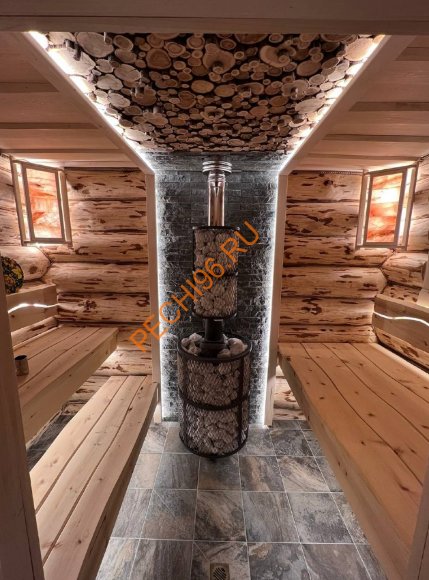 Печь банная Атмосфера L сетка нержавейка, с газовой горелкой