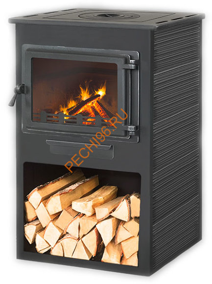 Печь-Камин Этна Панорама с плитой Антрацит Печь-Камин Этна Панорама с плитой Антрацит