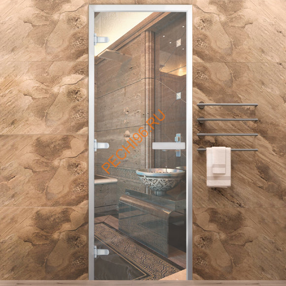 Дверь в хамам стеклянная Арта Стандарт Прозрачная, коробка алюминий