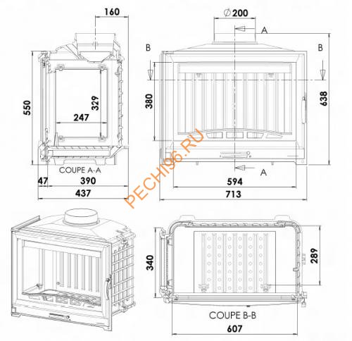 Дровяной камин CHAZELLES SOLO CS33 с топкой SOLO D70G