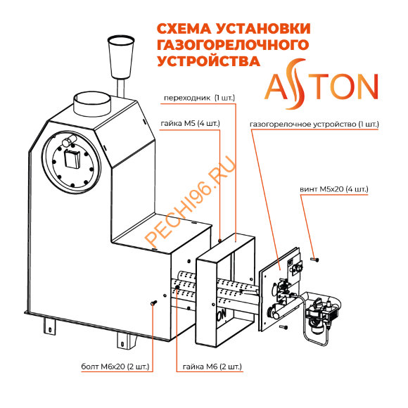 Печь банная Aston 12 в комплекте с газовой горелкой САБК-9-20Т.1