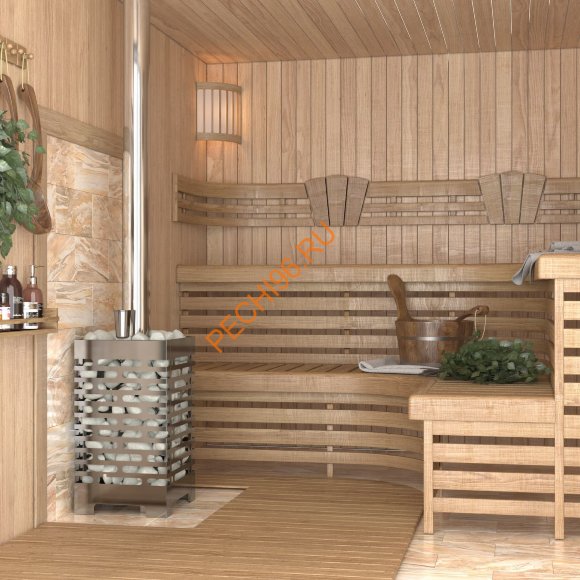 Печь банная ASTON 12 INOX с баком на трубе 50л, D115 (AISI 439) круглый