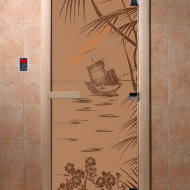 Дверь стеклянная DoorWood «Голубая лагуна бронза матовая», 2100х900 мм