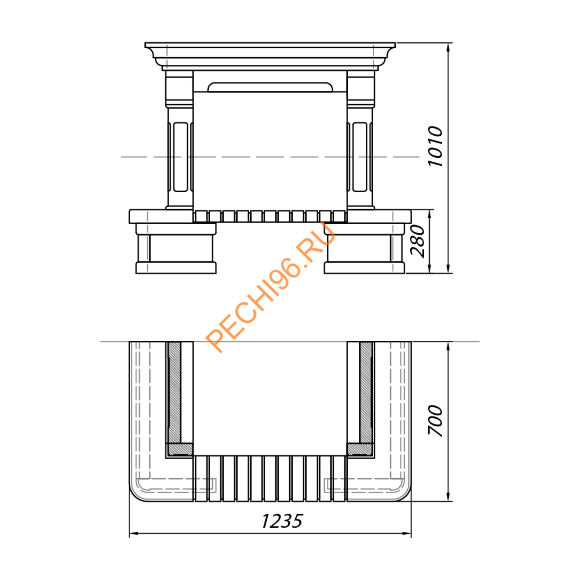 Облицовка для камина CHARLESTON SR с каменной балкой, пристенная