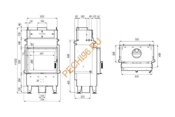Каминная топка DEFRO HOME NAVI SM, 14 кВт, 630/535мм, с т/о
