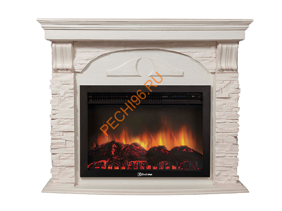Электрокамин Electrolux Sphere Plus EFP/P-3320RLS с порталом Firelight Torre 30U угловой, камень белый, белёный дуб