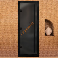 Дверь в хамам стеклянная Арта Престиж ВР Серая MATELUX, коробка черная алюминий с порогом