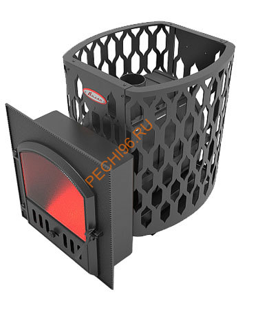 Печь-камин банная чугунная Волга-Сетка 22 с выносной топкой со стеклом ДКГ-7С Печь-камин банная чугунная Волга-Сетка 22 с выносной топкой со стеклом ДКГ-7С