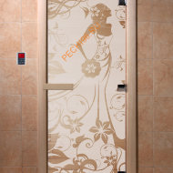 Дверь стеклянная DoorWood «Девушка в цветах сатин», 1900х800 мм