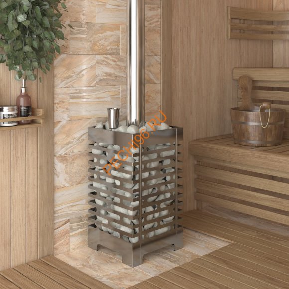 Печь банная ASTON 12 INOX с баком на трубе 50л, D115 (AISI 439) круглый