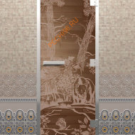 Дверь стеклянная DoorWood Хамам «Мишки» бронза, 2000х800 мм