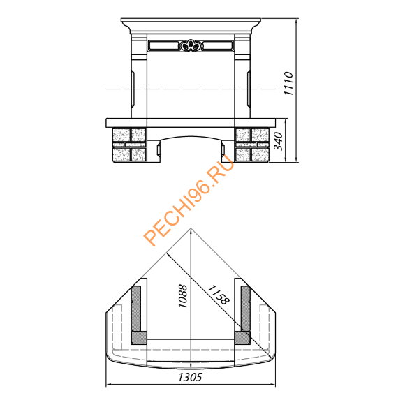 Облицовка для камина TALENCE SR с каменной балкой, угловая