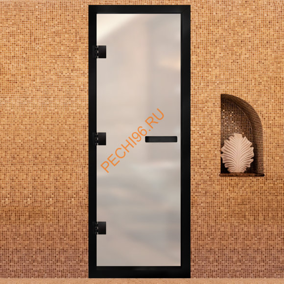 Дверь в хамам стеклянная Арта Престиж ГР Белая MATELUX, коробка черная алюминий с порогом